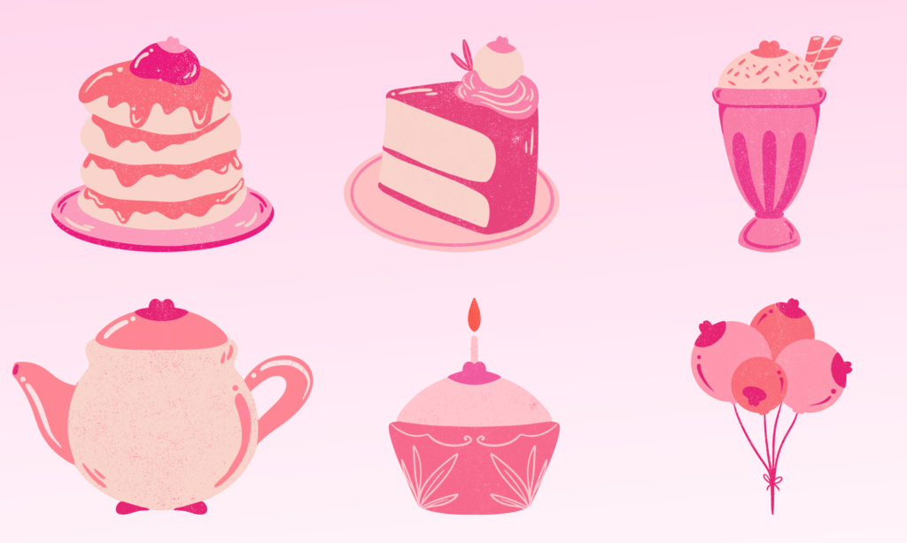 My header, consisting of a pink background with pink desserts